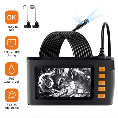 Dual Lens Industrial Endoscope 1080P 4.3'' LCD Borescope Inspection Camera IP67