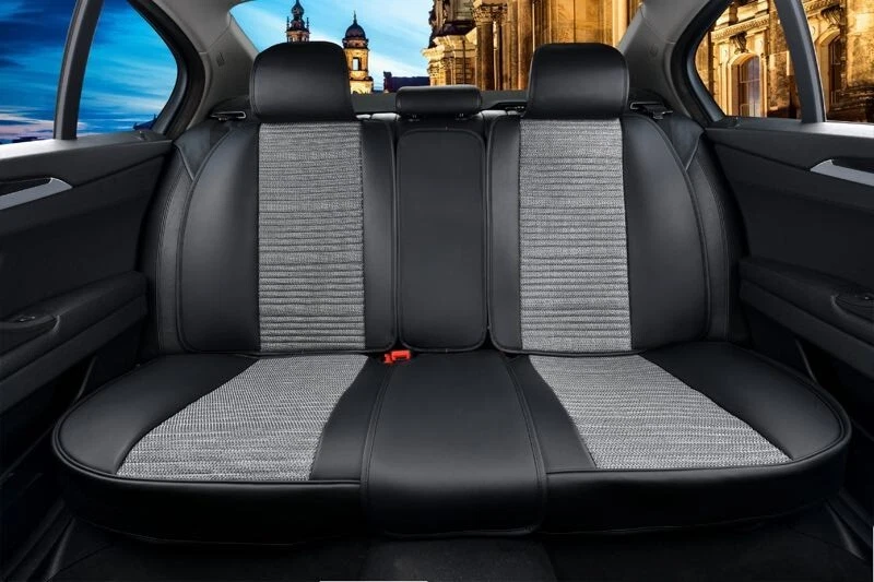 Juego completo de fundas de asiento de coche de cuero sintético y tela gris de lujo para Mitsubishi HQ - Imagen 2 de 4