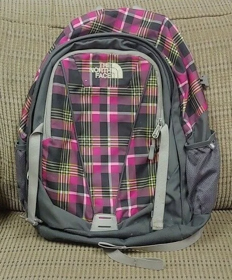 North face backpack grey and pink sale