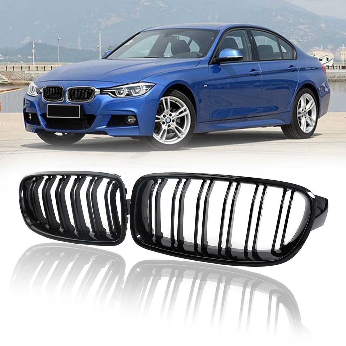 FOR BMW F30 F31 3 SERIES 2011-2019 GLOSS BLACK KIDNEY GRILLE M PERFORMANCE STYLE