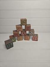 VINTAGE WOODEN BLOCKS PICTURES LETTERS COLORFUL DECORATIONS CRAFTING Lot Of 11