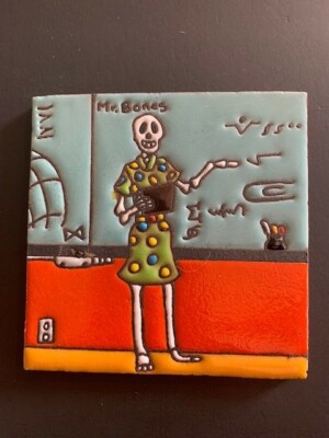 Glazed 4” Square Tile of Day of the Dead Dia de los Muertos School ...