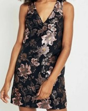 Urban Outfitters Black Floral Jacquard Open V-Back Tie Shift Dress, Size XS, New