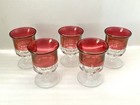 Lot of 5 Indiana Glass King's Crown Ruby Red Rim Thumbprint 3 3/4” Glasses EUC — photo 1