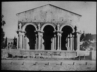 Magisches Laternendia GETHSEMANE FASSADE DER NEUEN BASILIKA KIRCHE UM 1910 FOTO 