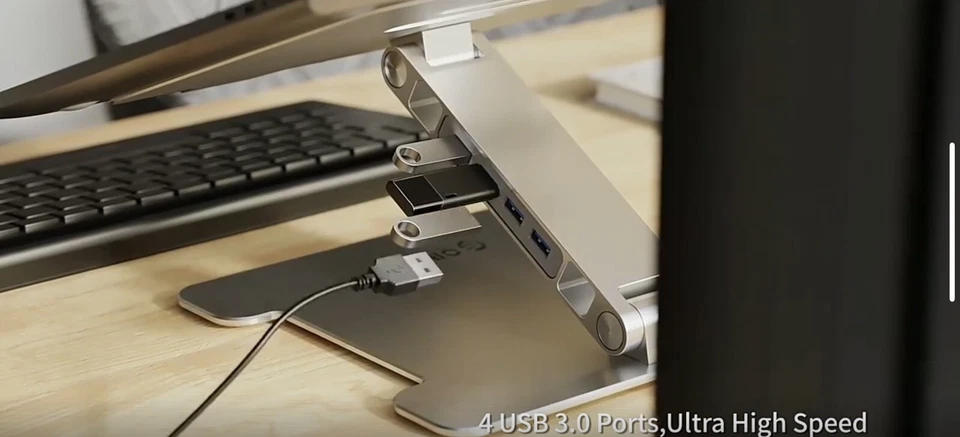 Suporte para Laptop Alumínio, 4 Portas USB3.0, Tablet MacBook iPad Notebook, Suporte Riser - Imagem 3 de 4
