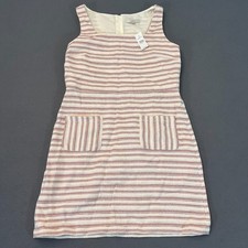 Loft Women's Pink White Striped Textured Pocket Sheath Dress Size 14 Tweed NWT