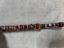 Vintage Brown Leather Braided Belt Handmade India Brass Buckle 47 Inches Long