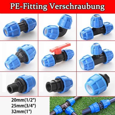 PE Rohrverbindung Kupplung Gerade/Winkel/T-Stück Klemmverbinder Verschraubung