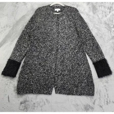 Elle Sweater Womens Size XL Black Marled Long Sleeve Fuzzy Cuff Cardigan Hook