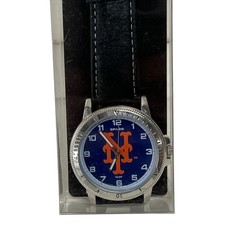 New York Mets Watch Classic Sports Mens Black Leather - NEW, NEEDS BATTERY