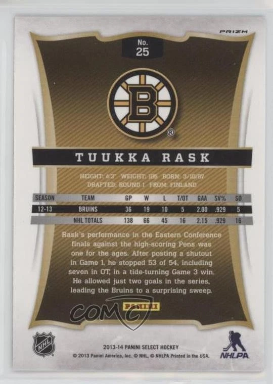 2013-14 Panini Select Silver Prizm Tuukka Rask #25 - Image 2 of 2