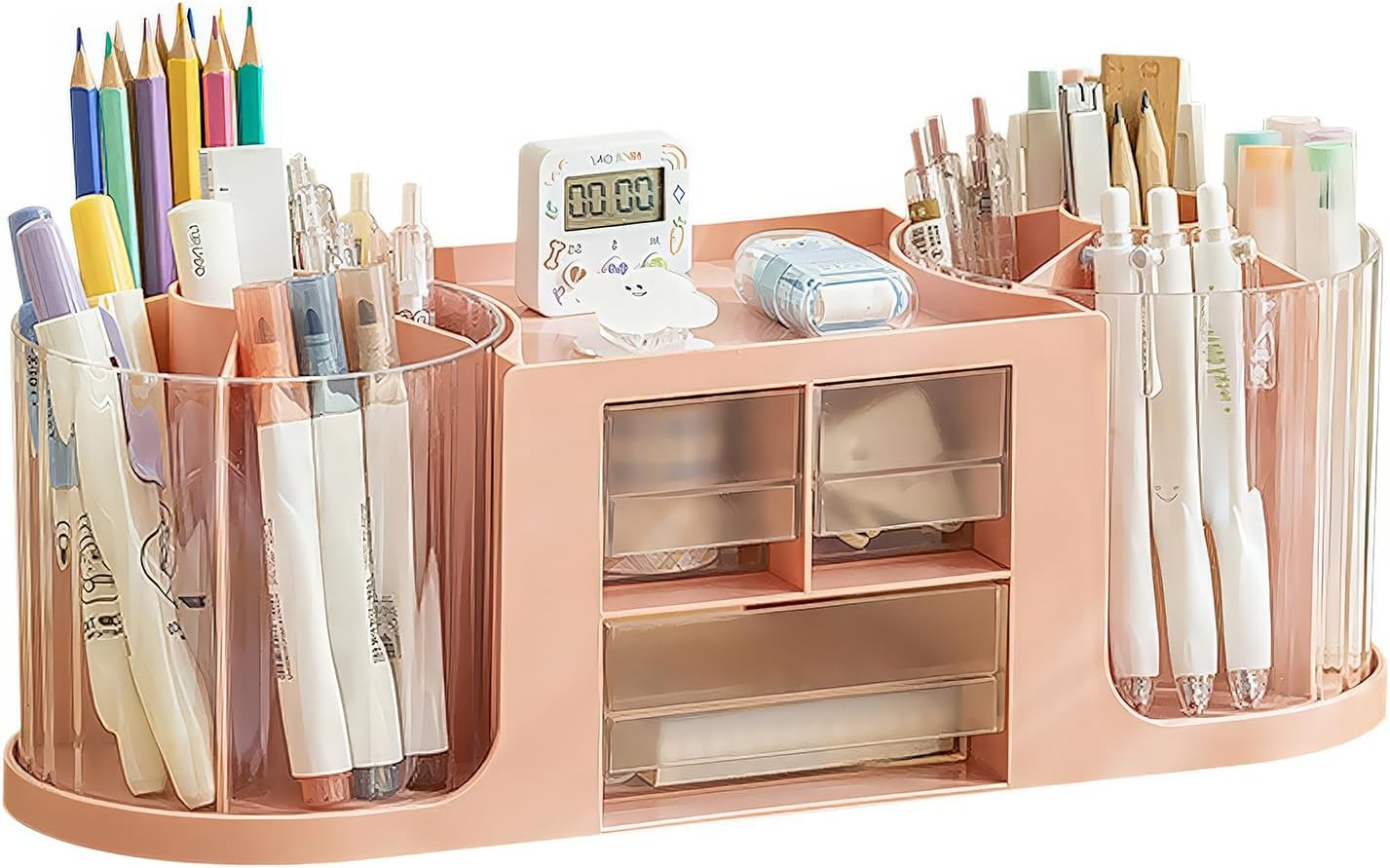 Organizzatore Girevole 5 Scomparti – Portapenne Bianco 14x12 Cm, 360° Per Ufficio, Scrivania E Bagno