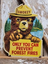 VINTAGE SMOKEY THE BEAR PORCELAIN SIGN RARE OLD FOREST SERVICE US NATIONAL PARK