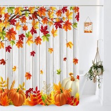 Fall Autumn Maple Leaves Pumpkin Shower Curtain Set 60x72 Inch Rustic