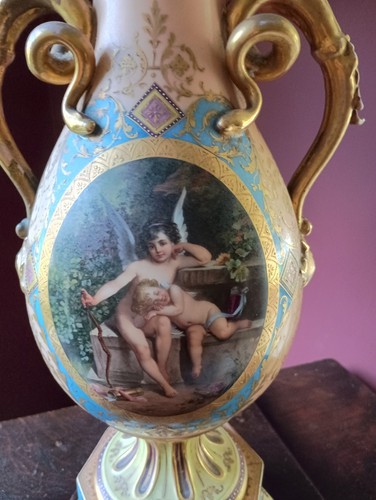 Vintage Late 19thC Sevres Style Gilt Bronze Urn Vase Lamp, 27" to socket