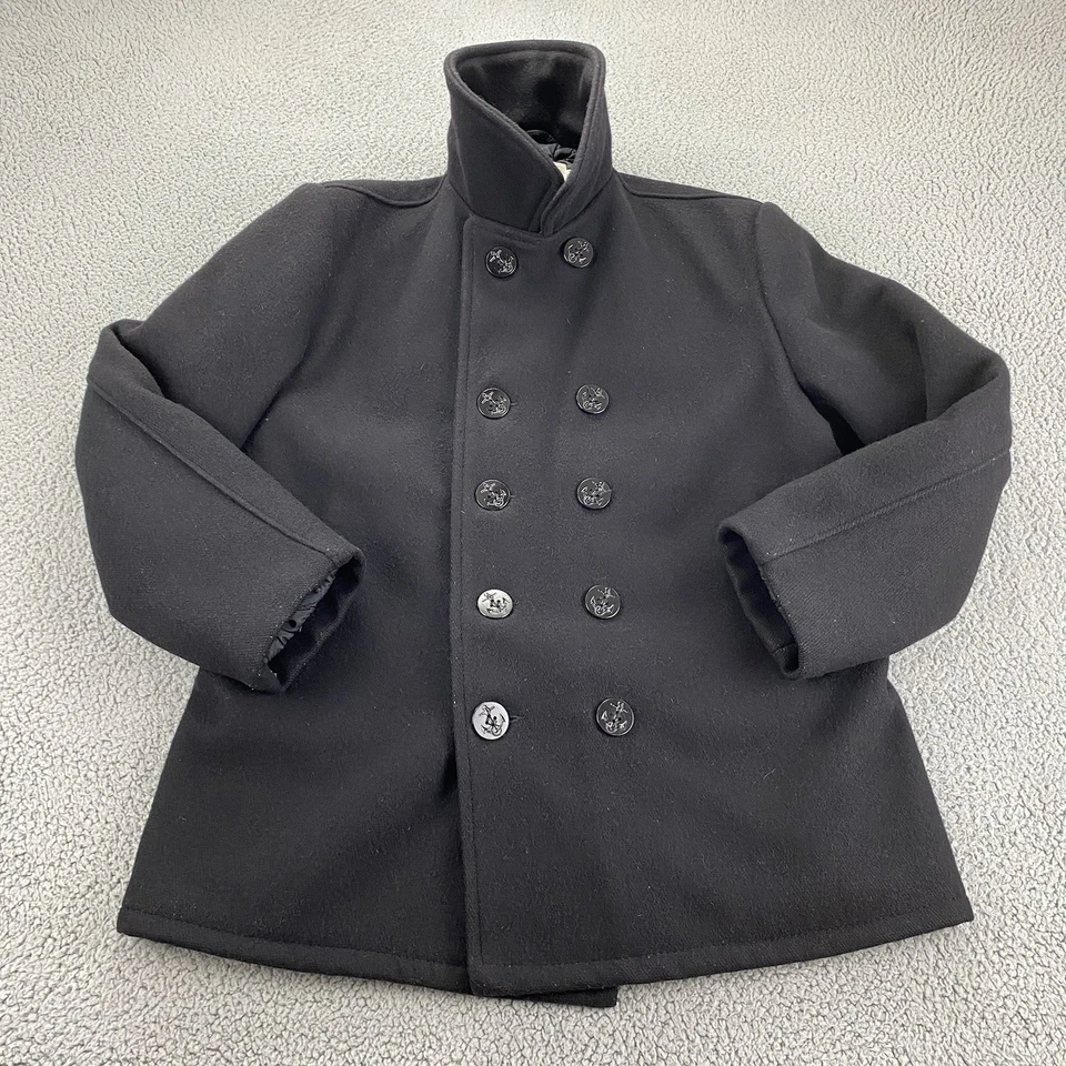 Chaqueta Abrigo Schott NYC Pea Hombres Negra EE. UU. 740N Hecha en EE. UU. Lana Acolchada Talla 44 Foto 2 de 4