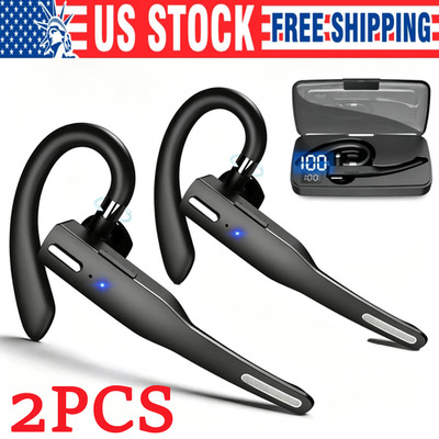 2pcs Trucker Wireless Bluetooth 5.1 Earpiece Headset Mic Earbud Noise Cancelling