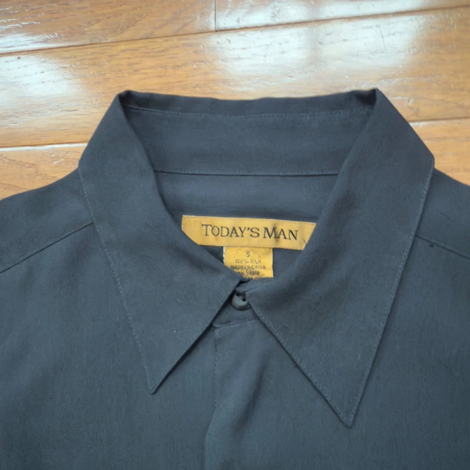 Camisa de hombre de hoy 100 % seda manga larga abotonada para hombre S negra silenciosa de lujo Foto 4 de 4