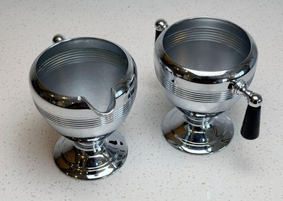 Keystoneware R.S. Co Chrome Creamer & Sugar Bowl Set Bakelite Handles Art Deco