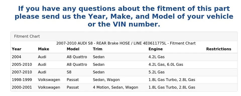 AUDI S8 2007-2010 - Manguera de freno trasero / línea 4E0611775L Foto 4 de 4