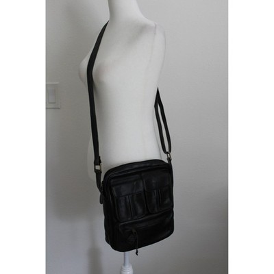VTG Frye Black Leather Messenger Bag Crossbody Multi Pocket Made in Colombia
