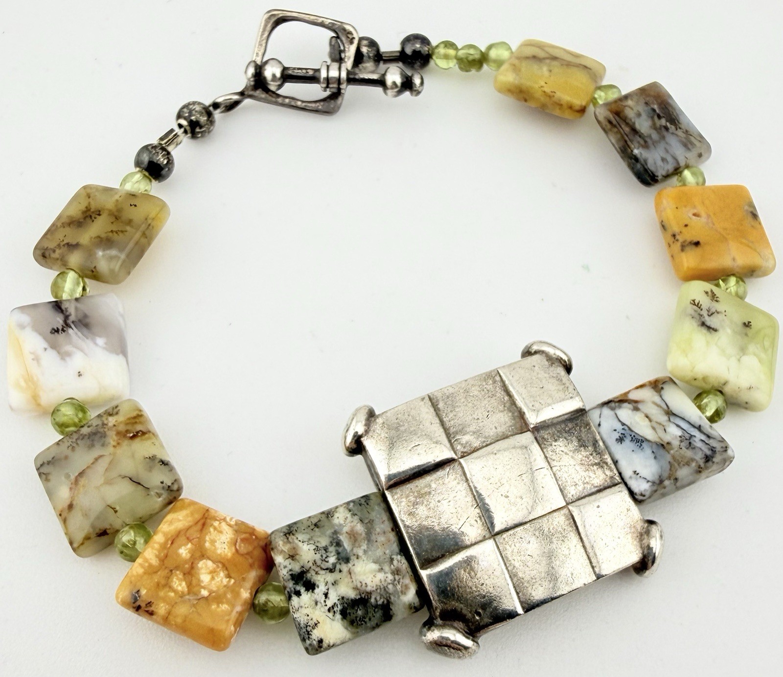 UNSIGNED 925 STERLING SILVER SQUARE MULTISTONE 7 … - image 1