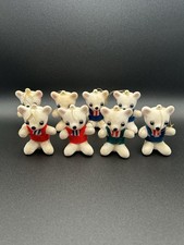 Vintage Set Of 8 Flocked Kitsch Teddy Bear Christmas Ornaments 1950’s