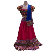 Vibrant Pink & Blue Mirror Work Navratri Garba Chaniya Choli Set