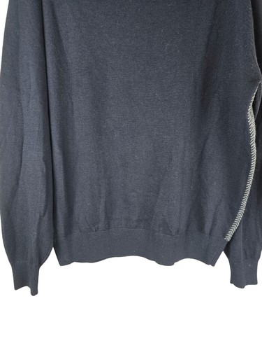 Neiman Marcus Navy & Gray Herringbone 1/4 Zip Merino Wool Blend Sweater Mens L - Picture 8 of 10