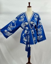 JADE Johnny Was Sz L Large Jodie Easy Jacket Blue Embroidered Jacket Kimono