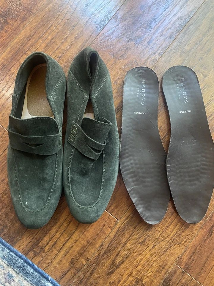Harry's of London suede loafers size 9.5 / 43.5 green slip on men's loafers Foto 4 de 4