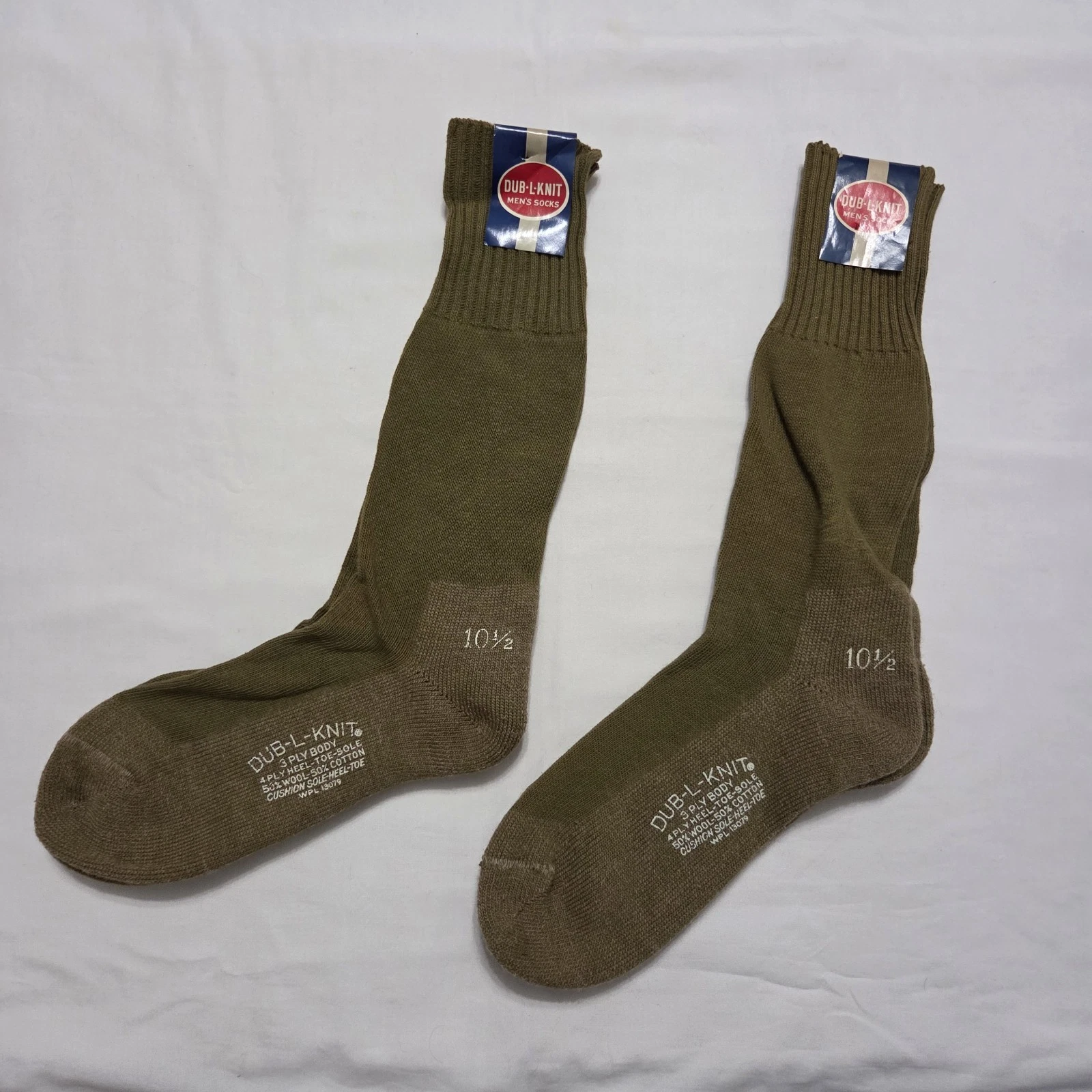 Vtg Lot of 2 Pairs Dub-L-Knit U.S. G.I. Cushion Sole Socks Size 10.5 Green - NWT