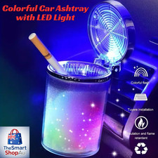 Auto Car Ashtray Ash Holder Cigarette Cup with LED Light Lid Portable Detachable