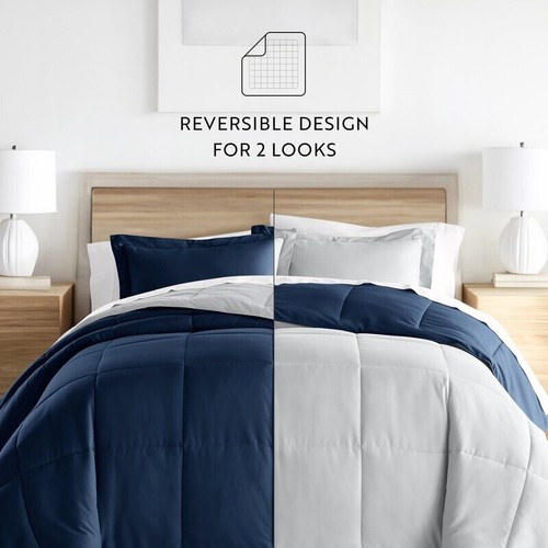 Reversible Down Alternative Comforter Set 3 Piece Full Queen Hypoallergenic Cozy - Picture 5 of 14