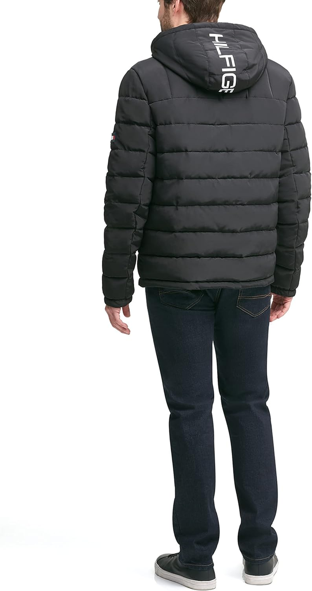 Tommy Hilfiger Men's Black Quilted Puffer Sherpa Hood Lined Jacket