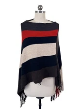 Y2K Knit Sweater Poncho Womens One Size Brown Orange Metallic Striped Boho