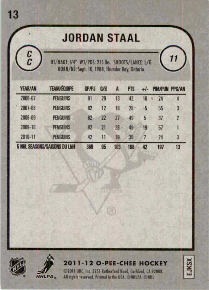 2011-12 O-Pee-Chee Jordan Staal #13 - Image 2 of 2
