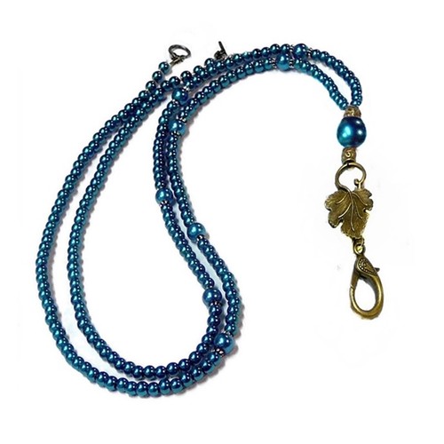 Collar con cuentas cordón, soporte para insignia de seguridad, perlas a elección de color con hoja - Imagen 8 de 14