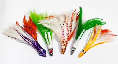 Tuna Feather Trolling Lures for Big Game Fishing Multi-Color 5 Pack