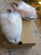 UGG 1020045K HOLLY FLUFF THONG SANDAL SEASHELL PINK SHEEPSKIN -YOUTH SIZE 4 -NEW
