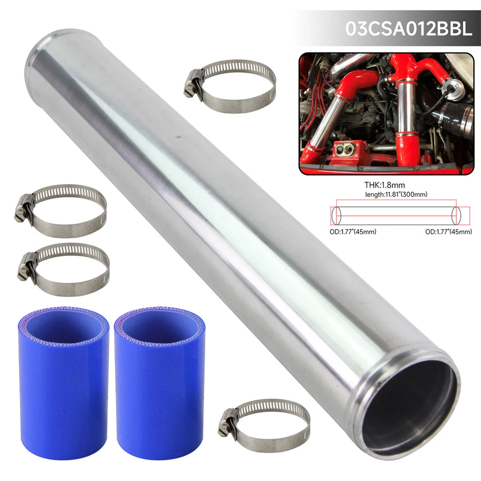 Enfriador de aire de carga de aluminio de 45 mm tubo turbo tubo + abrazaderas de manguera de silicona Foto 4 de 4