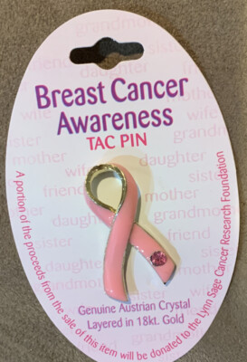 BREAST CANCER AWARENESS PINK TAC PIN RIBBON SHAPED GENUINE AUSTRIAN CRYSTAL