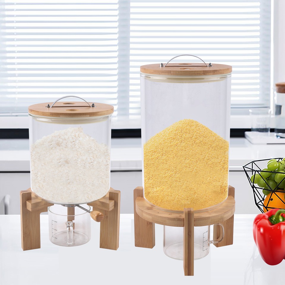 5 L Grain Cereal Storage Glass Container Seal Dispenser Rice Food+Valve