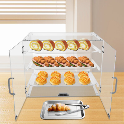 Acrylic Bakery Display Case 3-Tier Countertop Donut Pastry Case Rear Door NEW