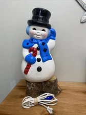 Ceramic Lighted Snowman Vintage Holland Mold Holiday Christmas 12.5” Candy Cane