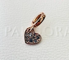 Pandora Light Blue Pavé Tilted Heart Dangle Charm #789404C01 +FREE Gift Box +Tag