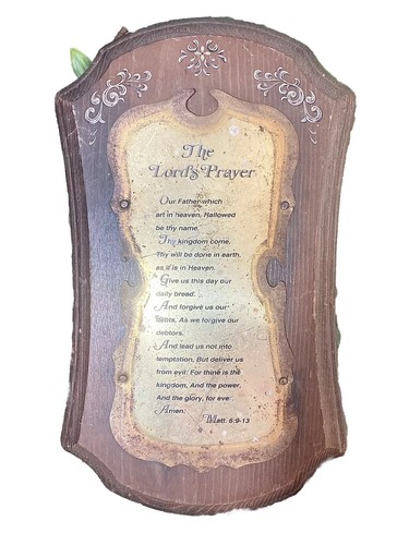 Vintage Home Interiors -The Lord's Prayer- Plaque -Brass Wood Wall Art