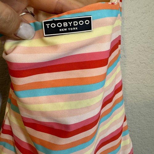 $99 Toobydoo Girls' Pink Blue Stripe Halter One Piece Swimsuit Swimwear Size 7/8 - Picture 2 of 5