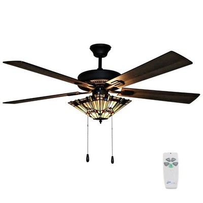 52 W Stained Glass 5 Blade Orson Craftsman Led Ceiling Fan Remote